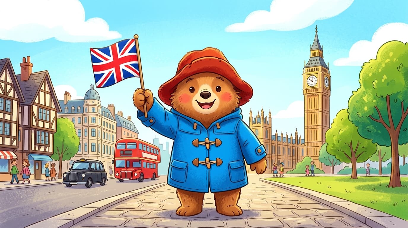 Paddington Bear with UK Flag in London