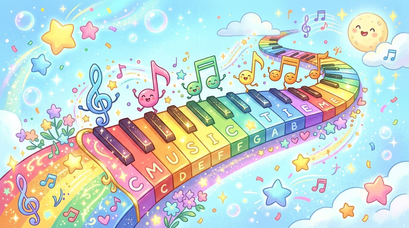 Magical Rainbow Piano Keys & Notes