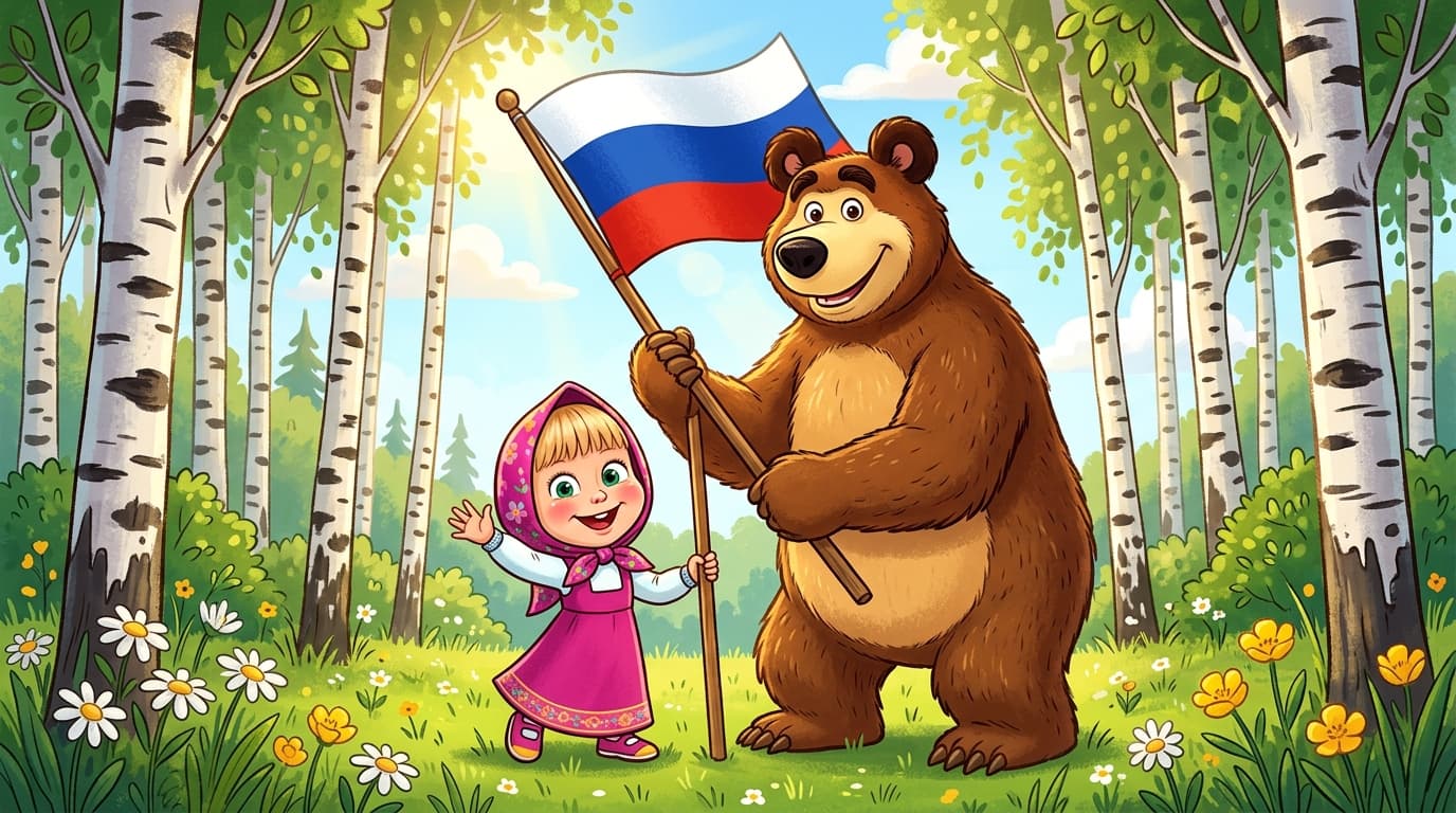 Masha & The Bear with Russian Flag